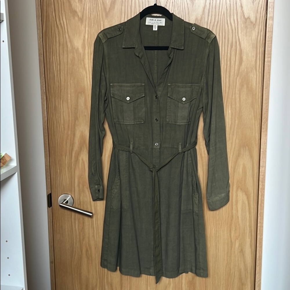 Khaki green shirt dress, Anthropology, long sleeve
